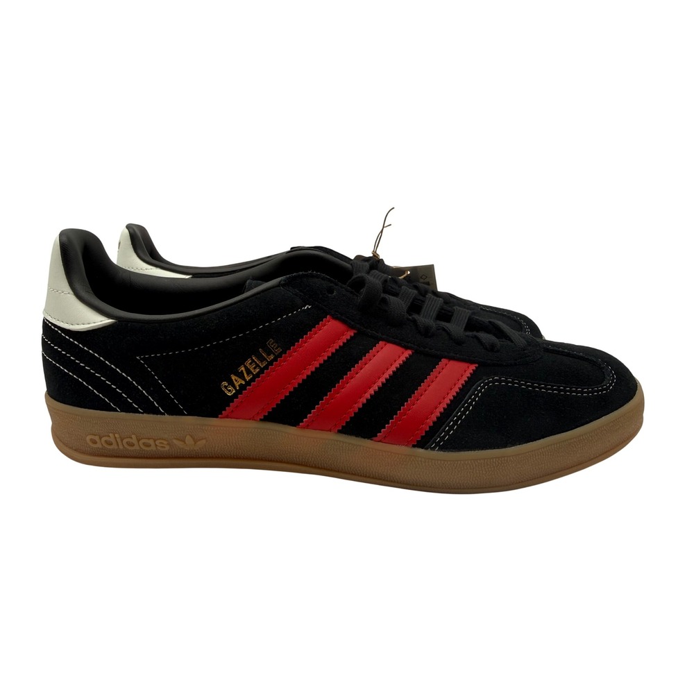 Adidas Gazelle Indoor Mens 9.5 Black Red New IH9653 Suede Gum Sole Sneakers